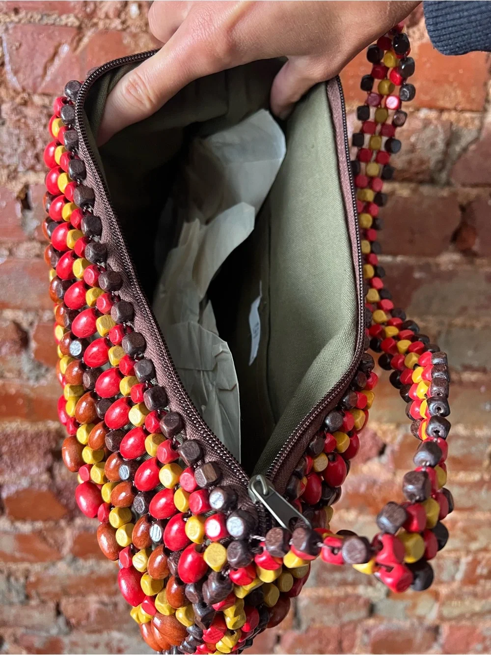 Red & Brown Beaded Shoulder Bag